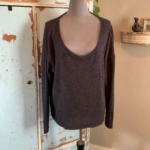 Grey Off the Shoulder Long Sleeve Tee